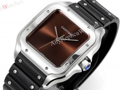 THB Factory Cartier Santos Brown/Grey Face Rubber Band 1847 MC Movement Watch